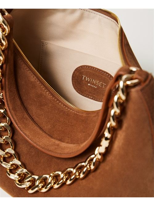 Borsa da donna in pelle scamosciata, a mano/spalla, catena, colore cuoio. TWINSET | 252TB716200057